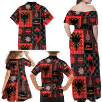 Albania Christmas Patchwork Family Matching Off Shoulder Maxi Dress and Hawaiian Shirt - Wonder Print Shop