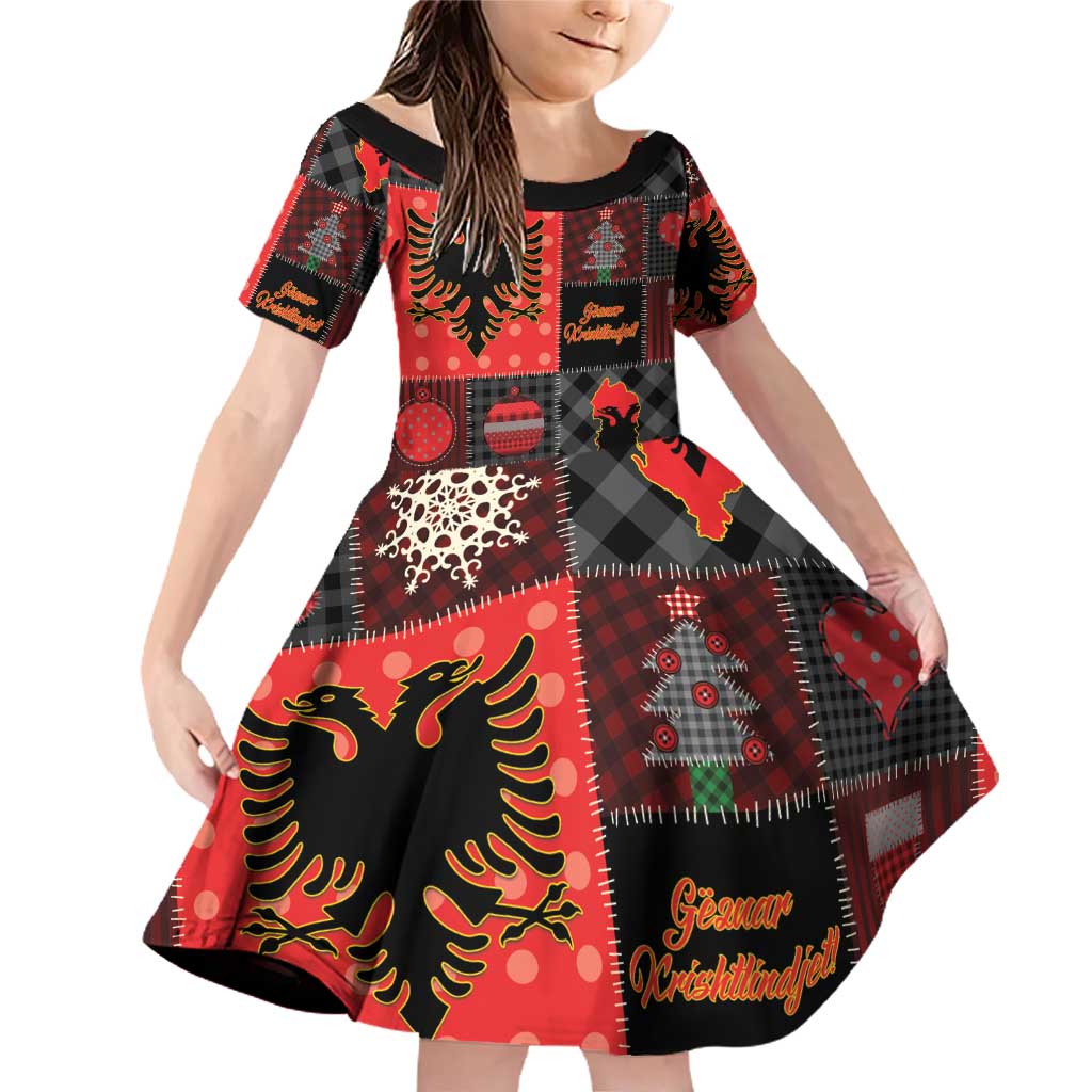 Albania Christmas Patchwork Family Matching Off Shoulder Short Dress and Hawaiian Shirt - Wonder Print Shop