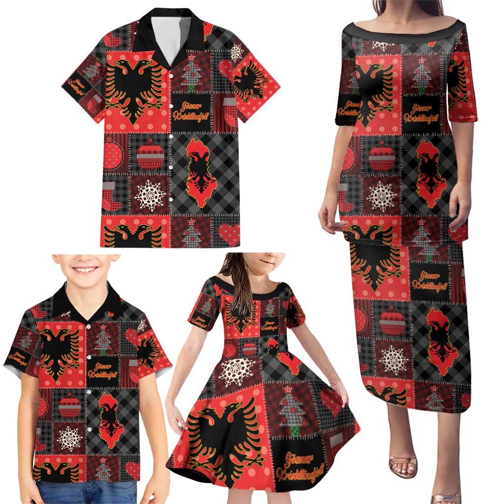 Albania Christmas Patchwork Family Matching Puletasi and Hawaiian Shirt - Wonder Print Shop