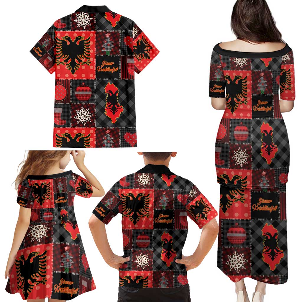Albania Christmas Patchwork Family Matching Puletasi and Hawaiian Shirt - Wonder Print Shop