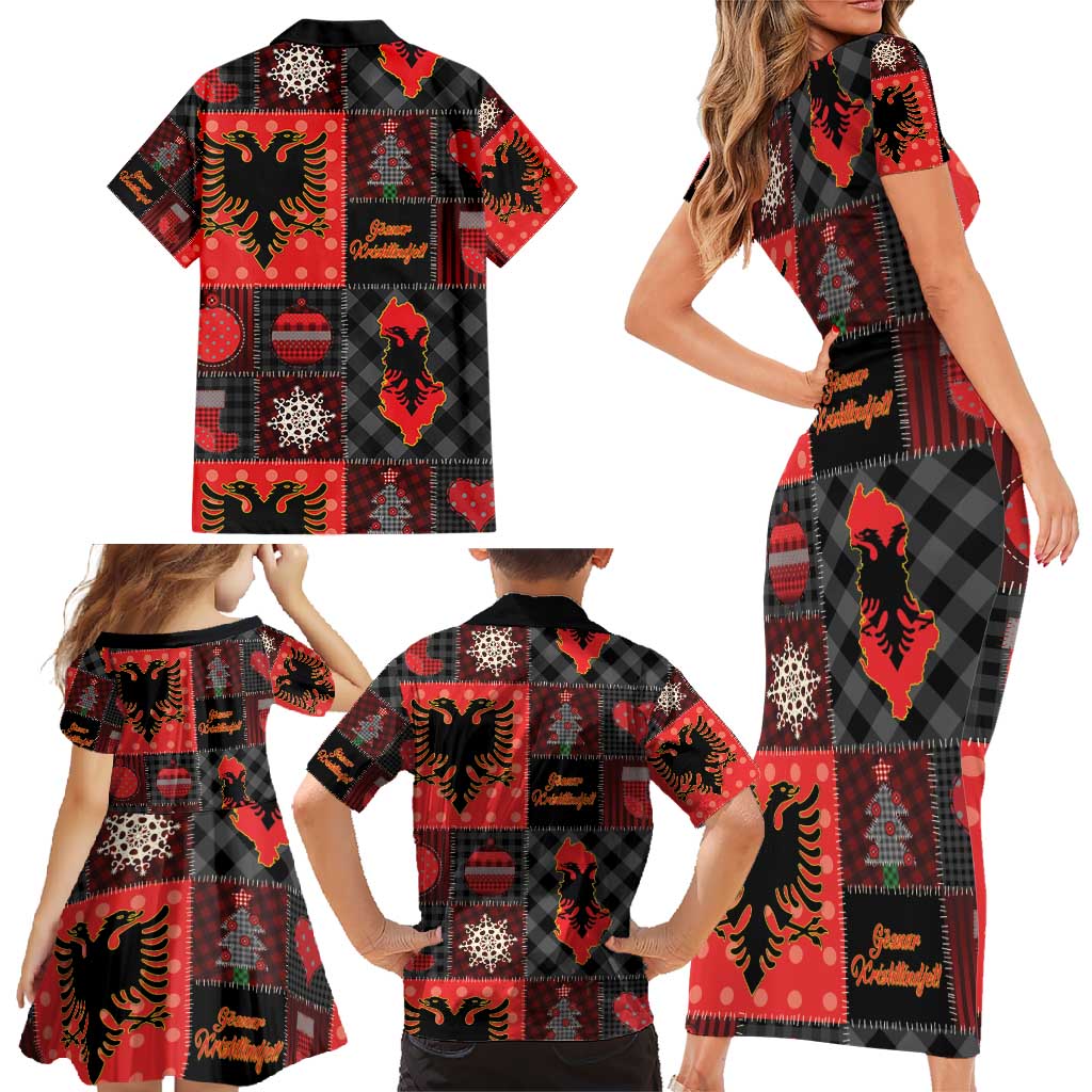 Albania Christmas Patchwork Family Matching Short Sleeve Bodycon Dress and Hawaiian Shirt - Wonder Print Shop