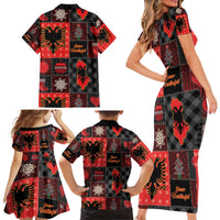 Albania Christmas Patchwork Family Matching Short Sleeve Bodycon Dress and Hawaiian Shirt - Wonder Print Shop