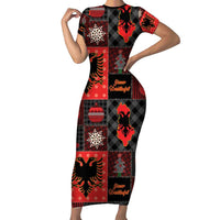 Albania Christmas Patchwork Family Matching Short Sleeve Bodycon Dress and Hawaiian Shirt - Wonder Print Shop