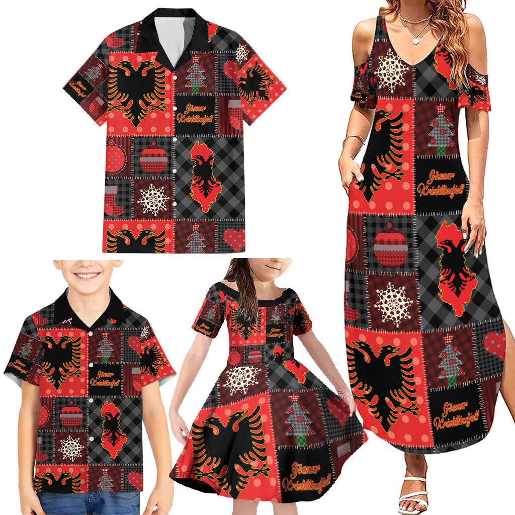 Albania Christmas Patchwork Family Matching Summer Maxi Dress and Hawaiian Shirt - Wonder Print Shop
