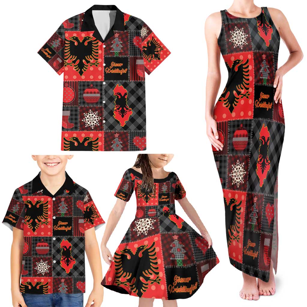 Albania Christmas Patchwork Family Matching Tank Maxi Dress and Hawaiian Shirt - Wonder Print Shop