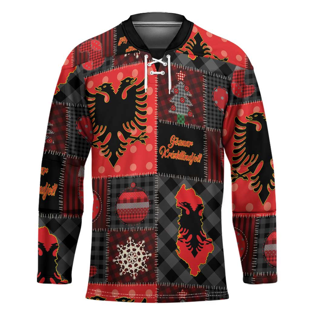 Albania Christmas Patchwork Hockey Jersey - Wonder Print Shop