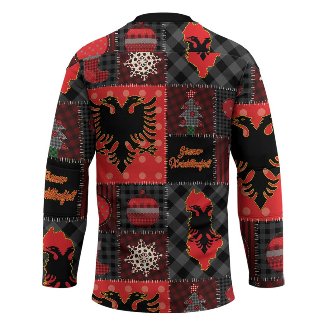 Albania Christmas Patchwork Hockey Jersey - Wonder Print Shop