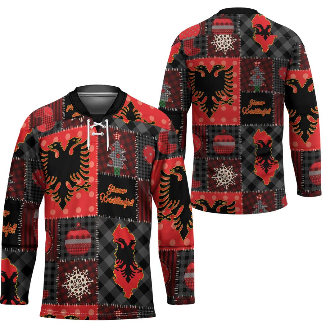 Albania Christmas Patchwork Hockey Jersey - Wonder Print Shop