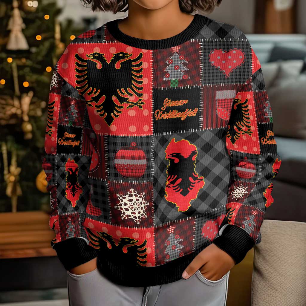 Albania Christmas Patchwork Kid Ugly Christmas Sweater - Wonder Print Shop