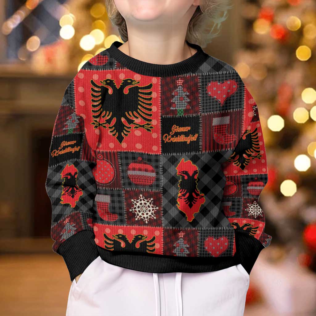 Albania Christmas Patchwork Kid Ugly Christmas Sweater - Wonder Print Shop