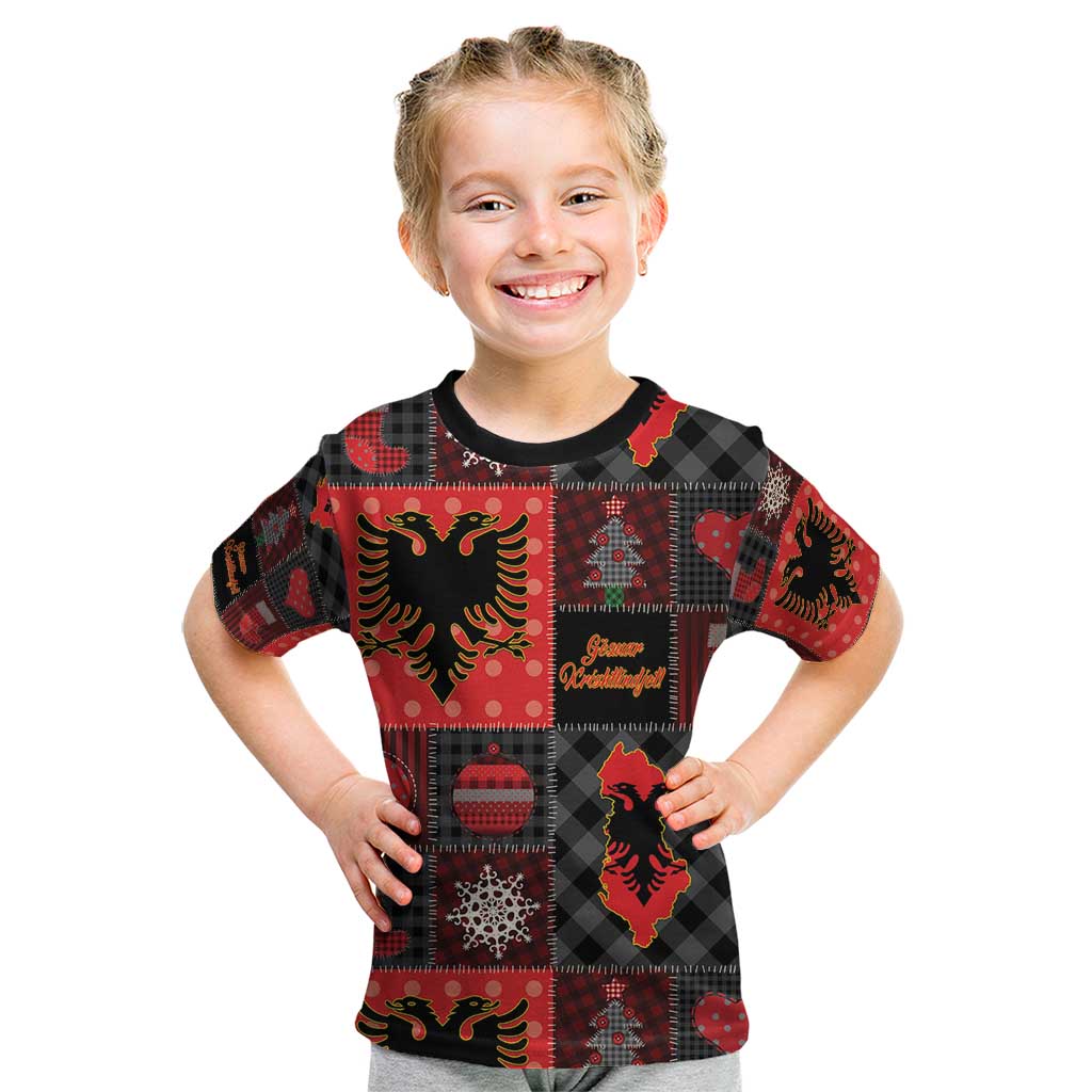 Albania Christmas Patchwork Kid T Shirt - Wonder Print Shop
