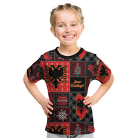 Albania Christmas Patchwork Kid T Shirt - Wonder Print Shop