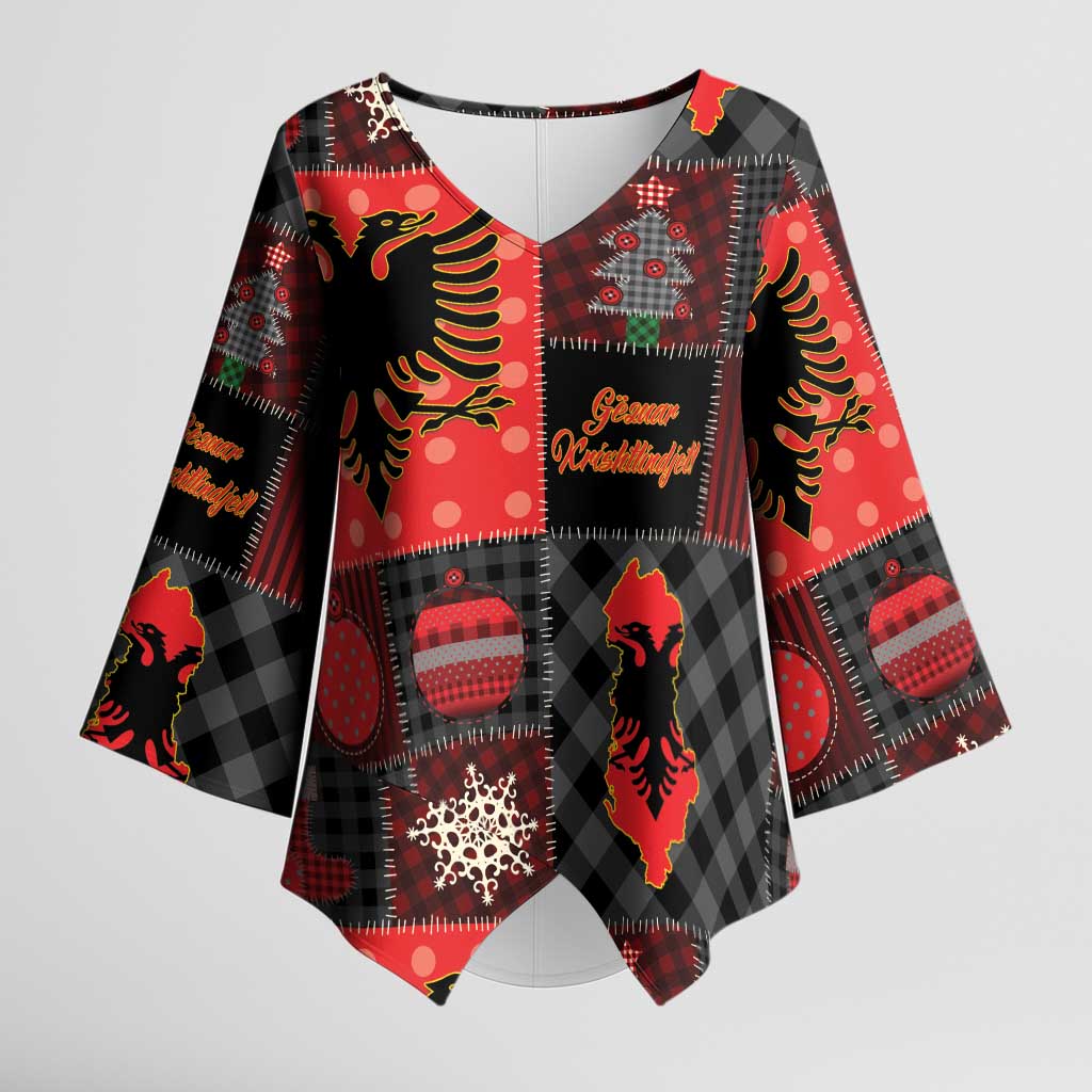 Albania Christmas Patchwork Kimono Sleeve Blouse - Wonder Print Shop