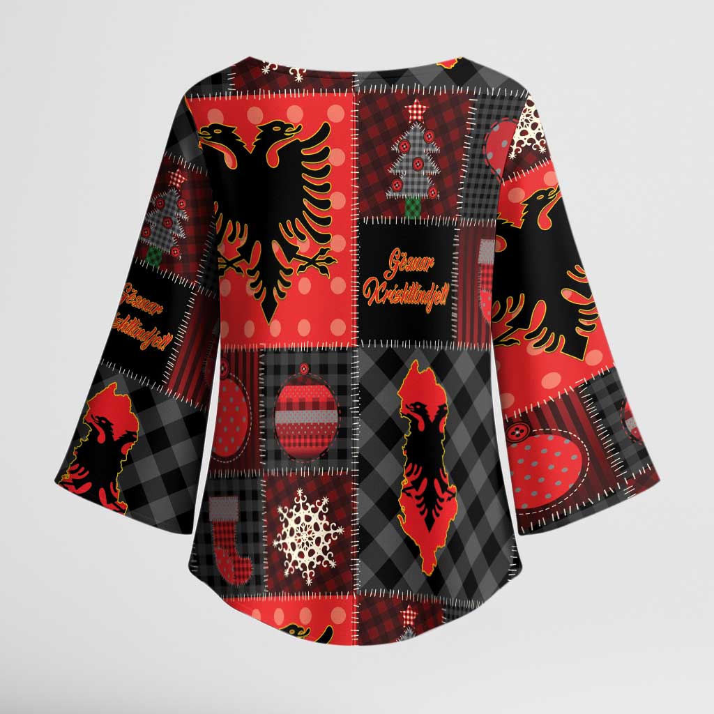 Albania Christmas Patchwork Kimono Sleeve Blouse - Wonder Print Shop