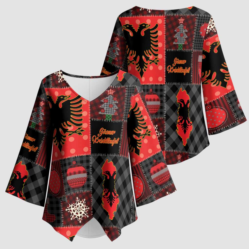 Albania Christmas Patchwork Kimono Sleeve Blouse - Wonder Print Shop