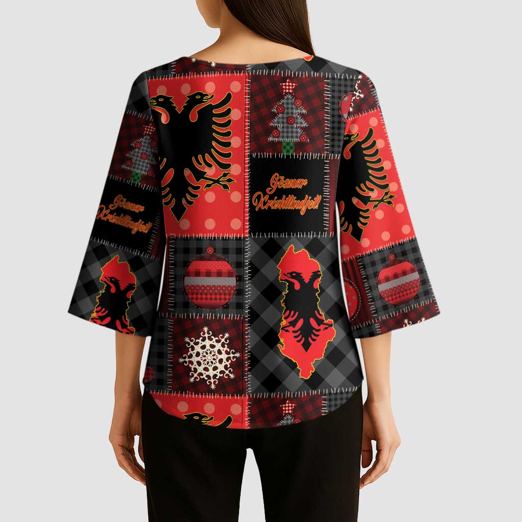 Albania Christmas Patchwork Kimono Sleeve Blouse - Wonder Print Shop