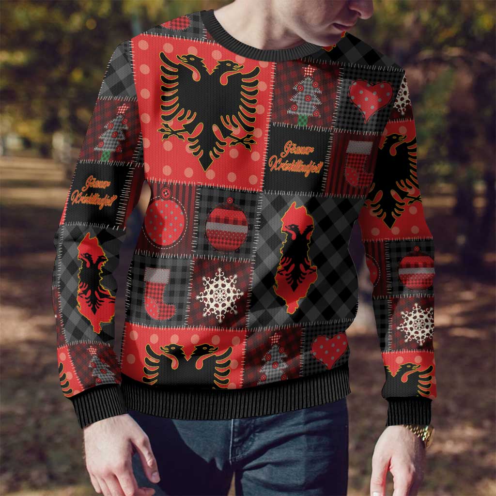 Albania Christmas Patchwork Ugly Christmas Sweater - Wonder Print Shop