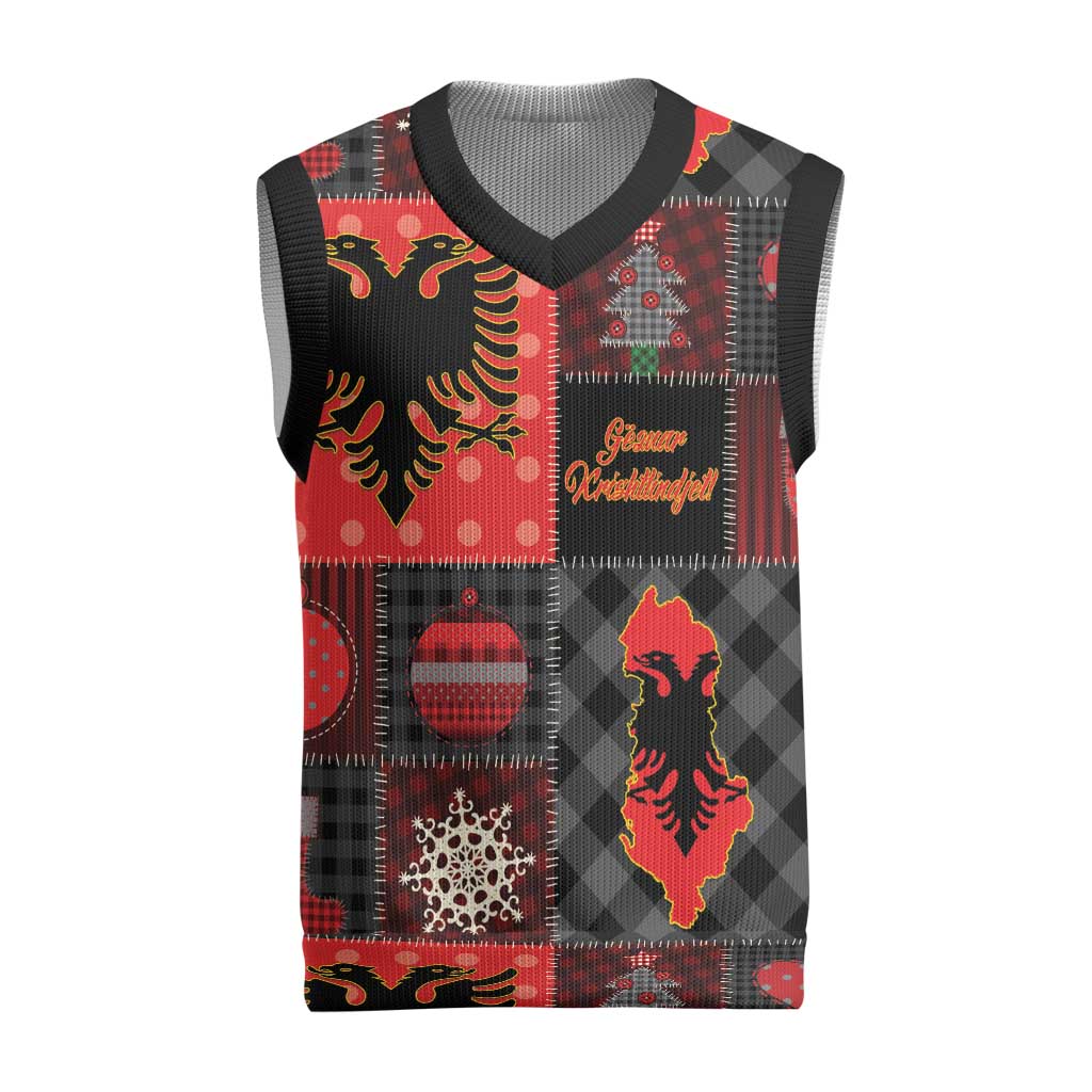 Albania Christmas Patchwork Christmas Knitted V-Neck Vest - Wonder Print Shop