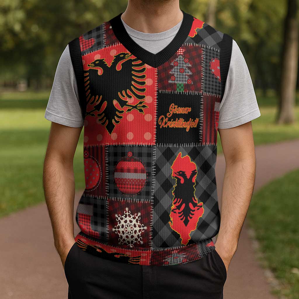 Albania Christmas Patchwork Christmas Knitted V-Neck Vest - Wonder Print Shop