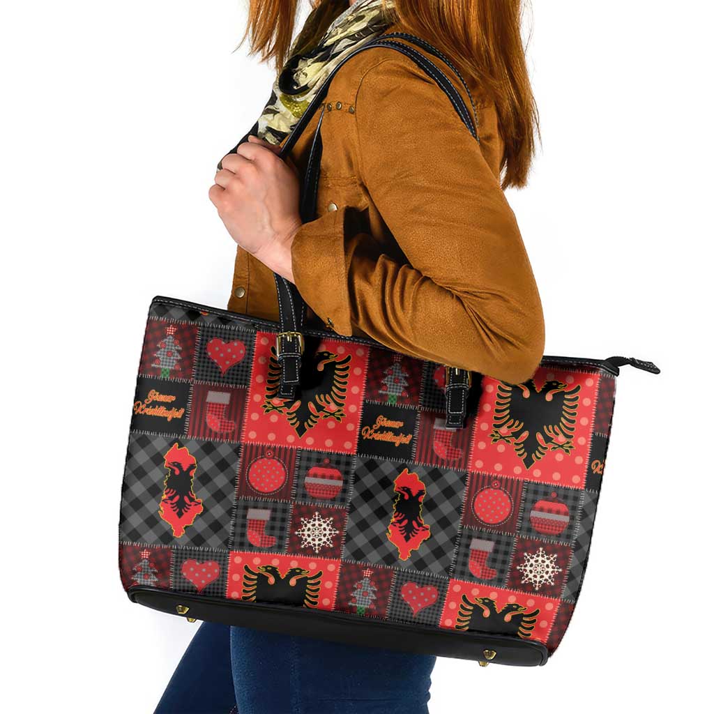 Albania Christmas Patchwork Leather Tote Bag - Wonder Print Shop