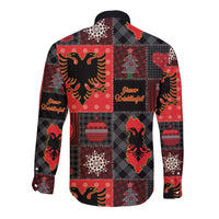 Albania Christmas Patchwork Long Sleeve Button Shirt - Wonder Print Shop