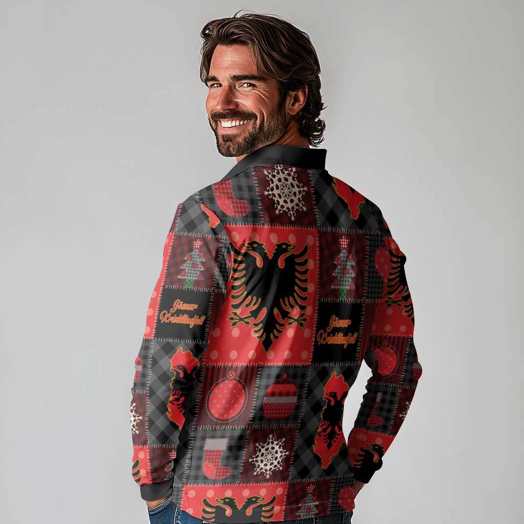 Albania Christmas Patchwork Long Sleeve Polo Shirt - Wonder Print Shop