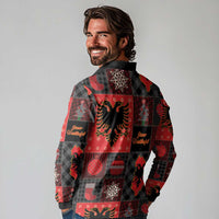 Albania Christmas Patchwork Long Sleeve Polo Shirt - Wonder Print Shop
