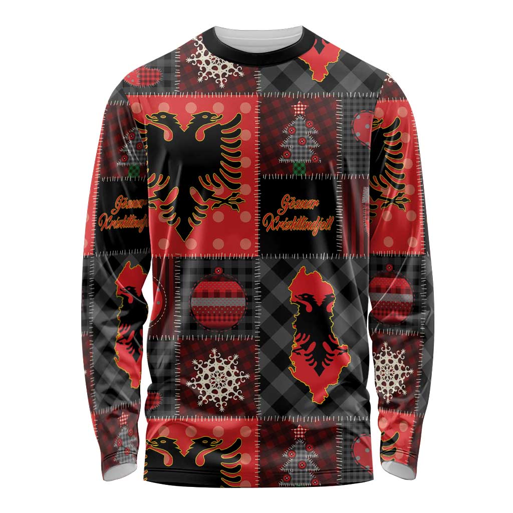 Albania Christmas Patchwork Long Sleeve Shirt - Wonder Print Shop