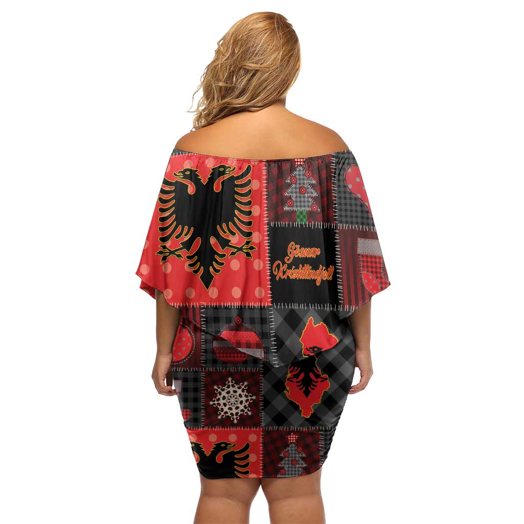 Albania Christmas Patchwork Off Shoulder Short Dress - Wonder Print Shop