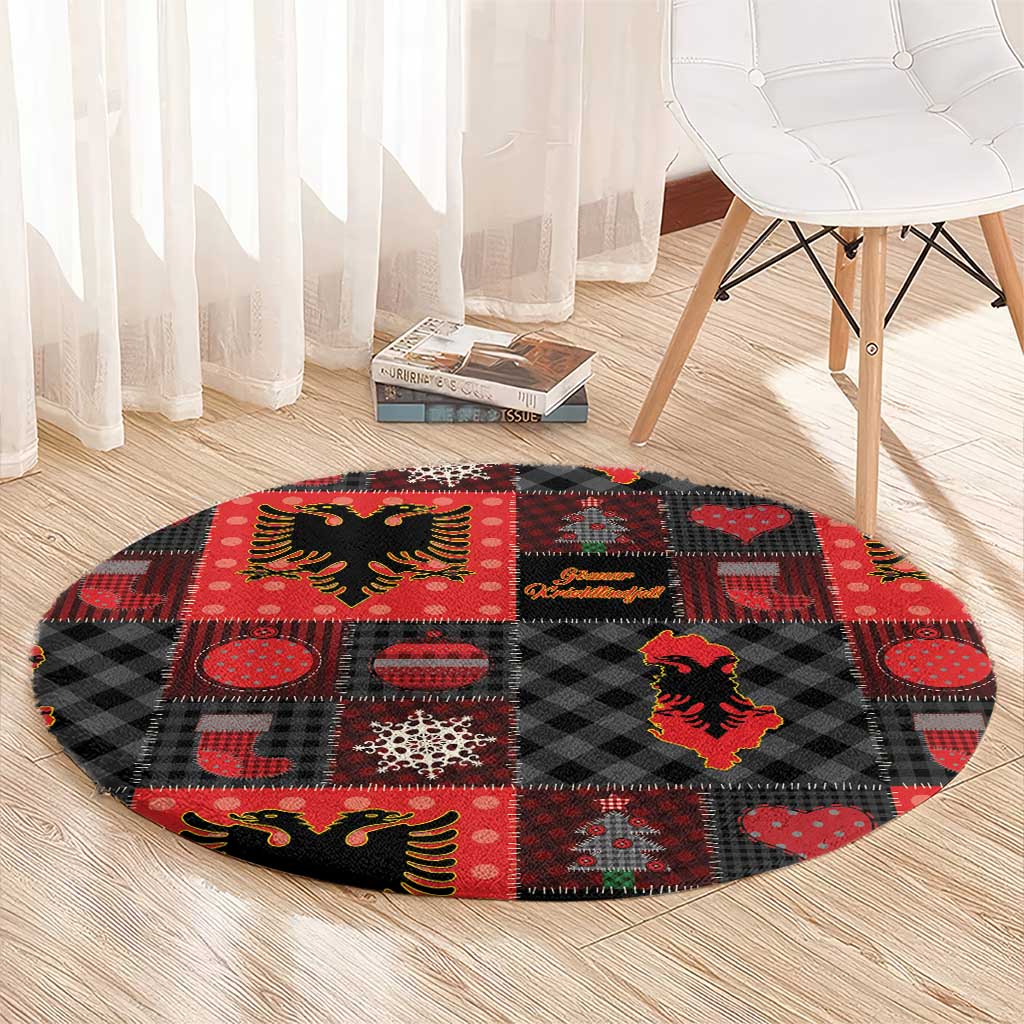 Albania Christmas Patchwork Round Carpet - Wonder Print Shop