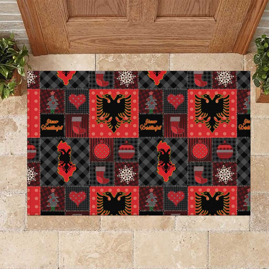 Albania Christmas Patchwork Rubber Doormat - Wonder Print Shop