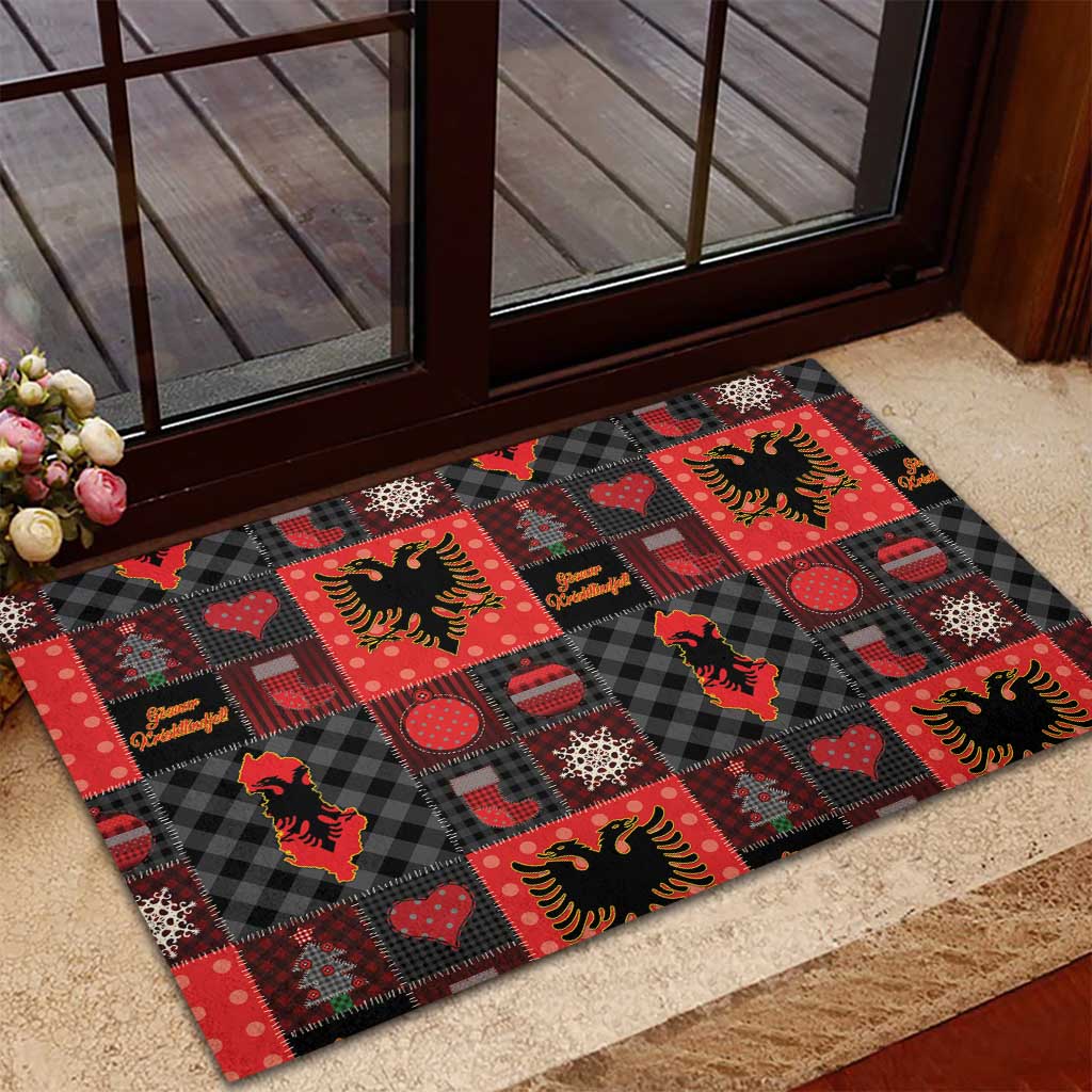 Albania Christmas Patchwork Rubber Doormat - Wonder Print Shop