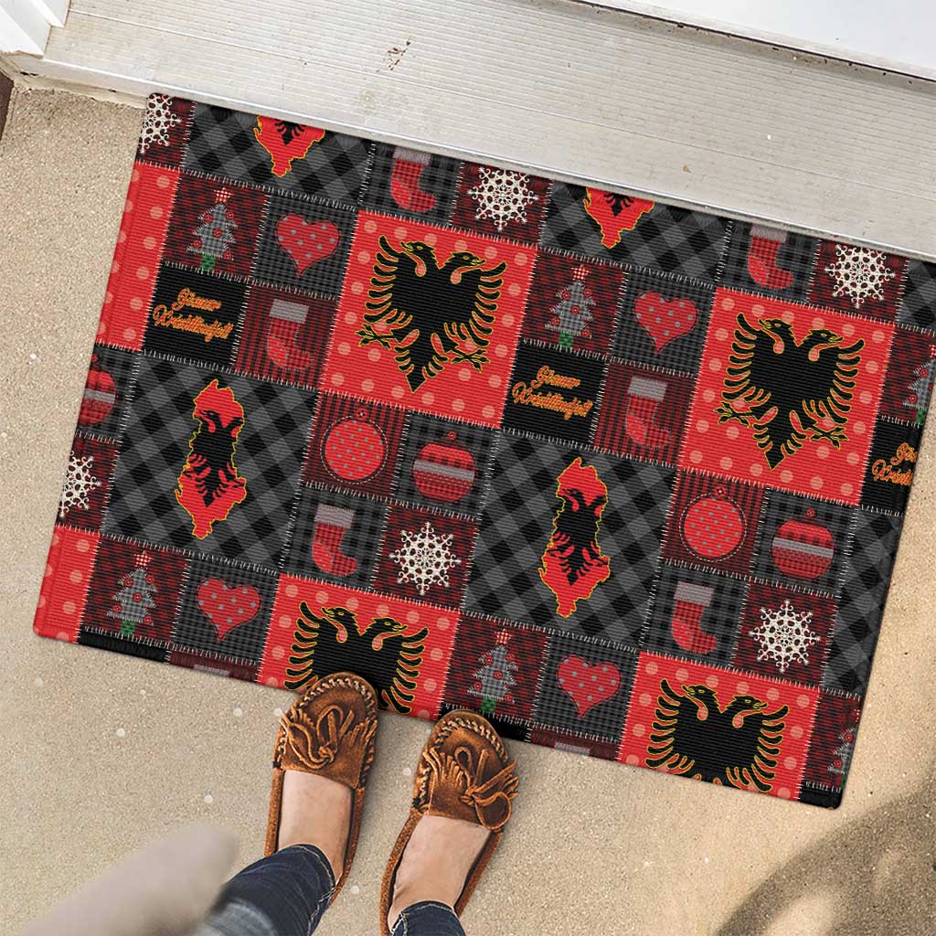 Albania Christmas Patchwork Rubber Doormat - Wonder Print Shop