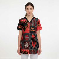 Albania Christmas Patchwork Scrub Top - Wonder Print Shop