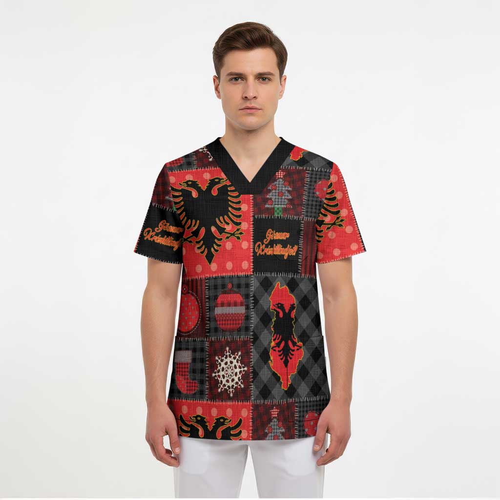 Albania Christmas Patchwork Scrub Top - Wonder Print Shop