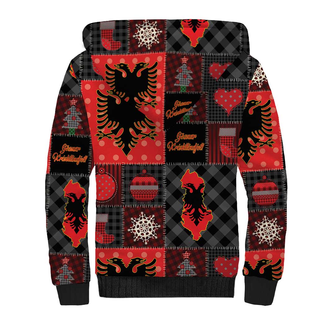 Albania Christmas Patchwork Sherpa Hoodie - Wonder Print Shop