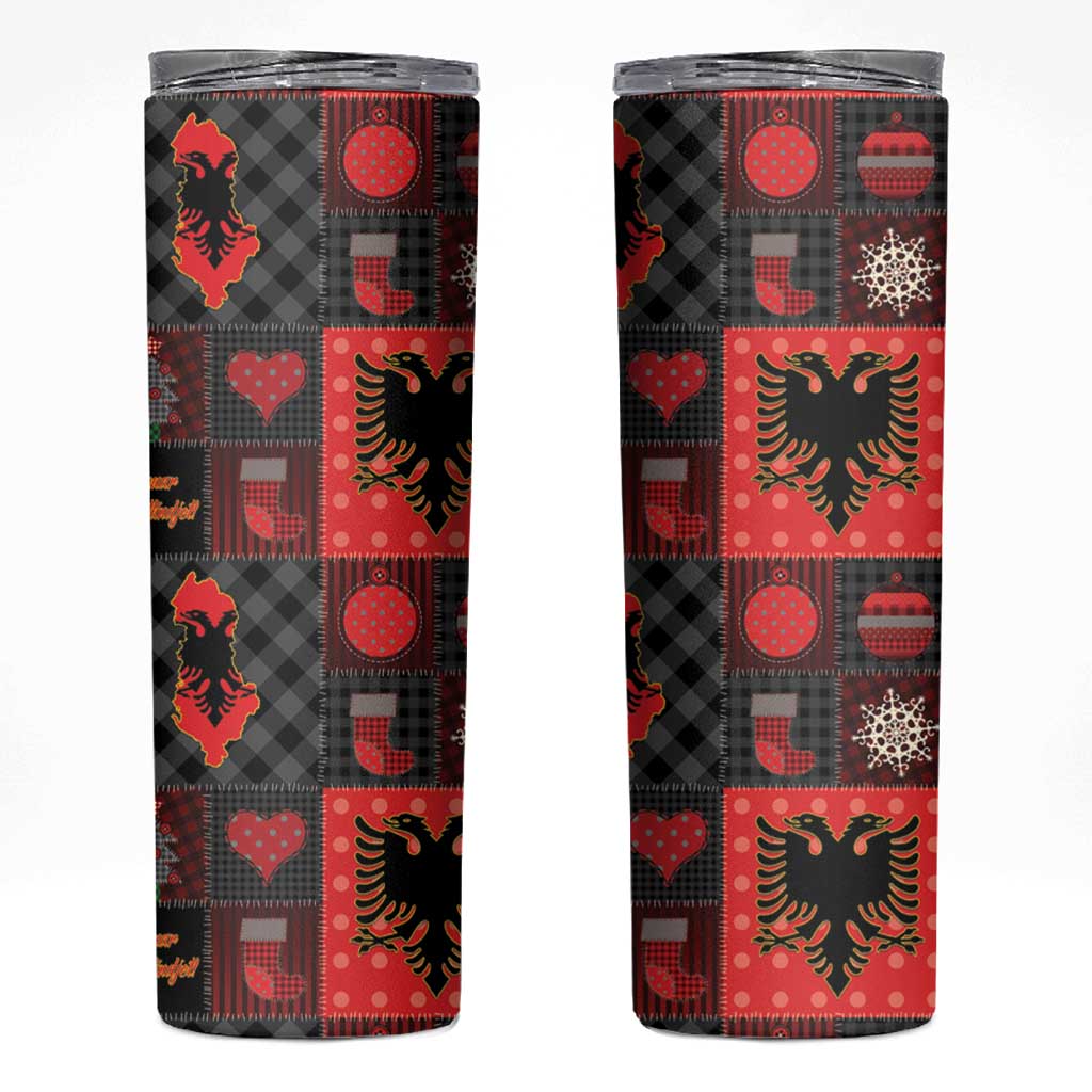 Albania Christmas Patchwork Skinny Tumbler - Wonder Print Shop