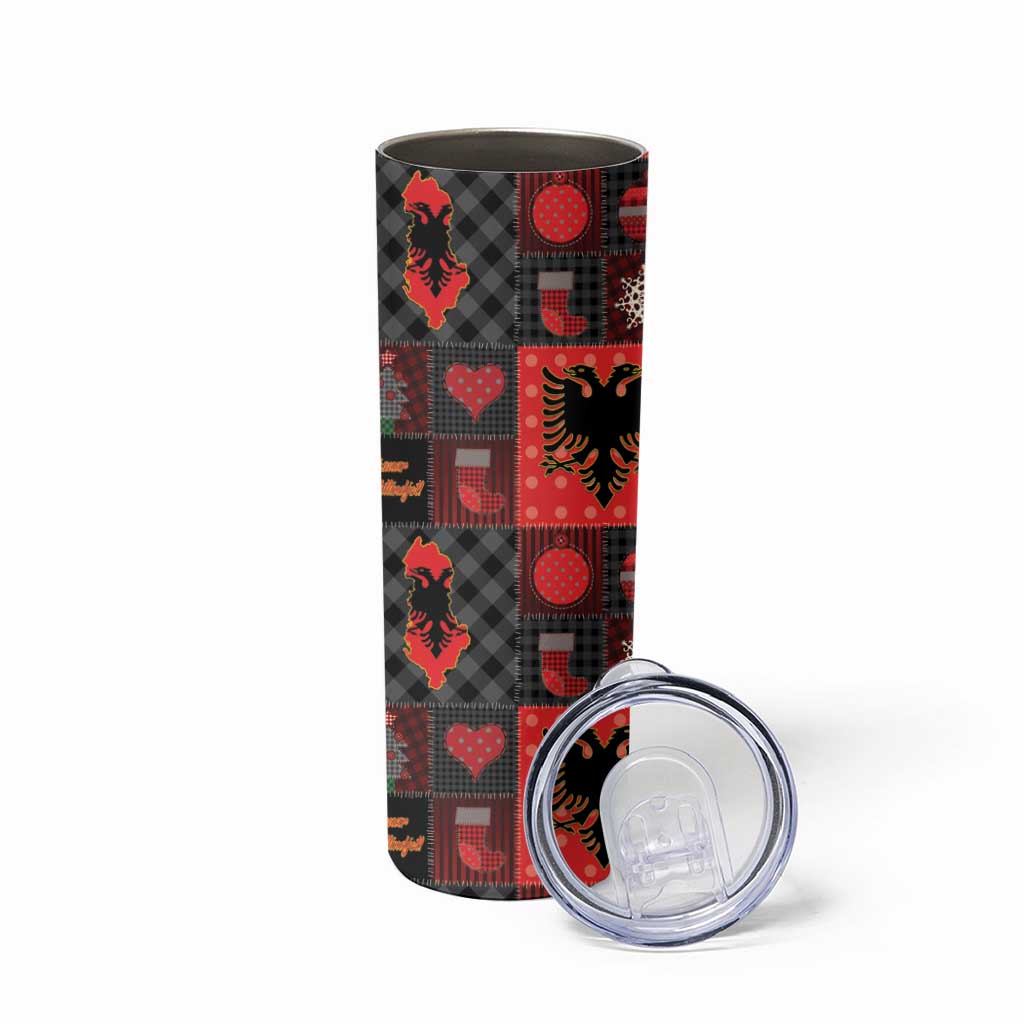 Albania Christmas Patchwork Skinny Tumbler - Wonder Print Shop