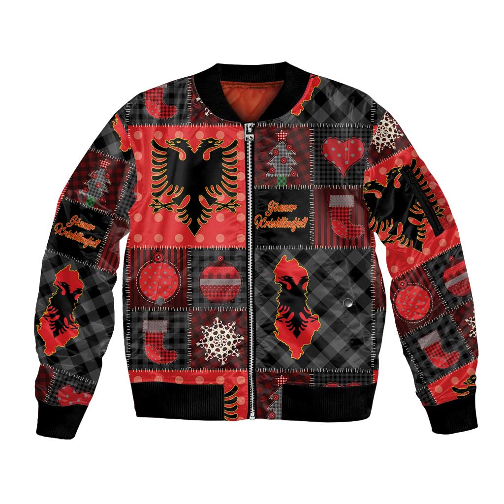 Albania Christmas Patchwork Sleeve Zip Bomber Jacket - Wonder Print Shop