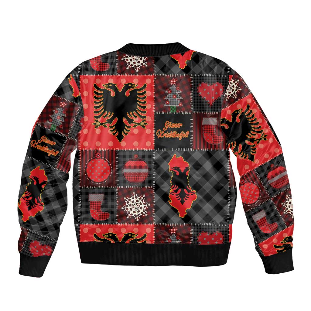 Albania Christmas Patchwork Sleeve Zip Bomber Jacket - Wonder Print Shop