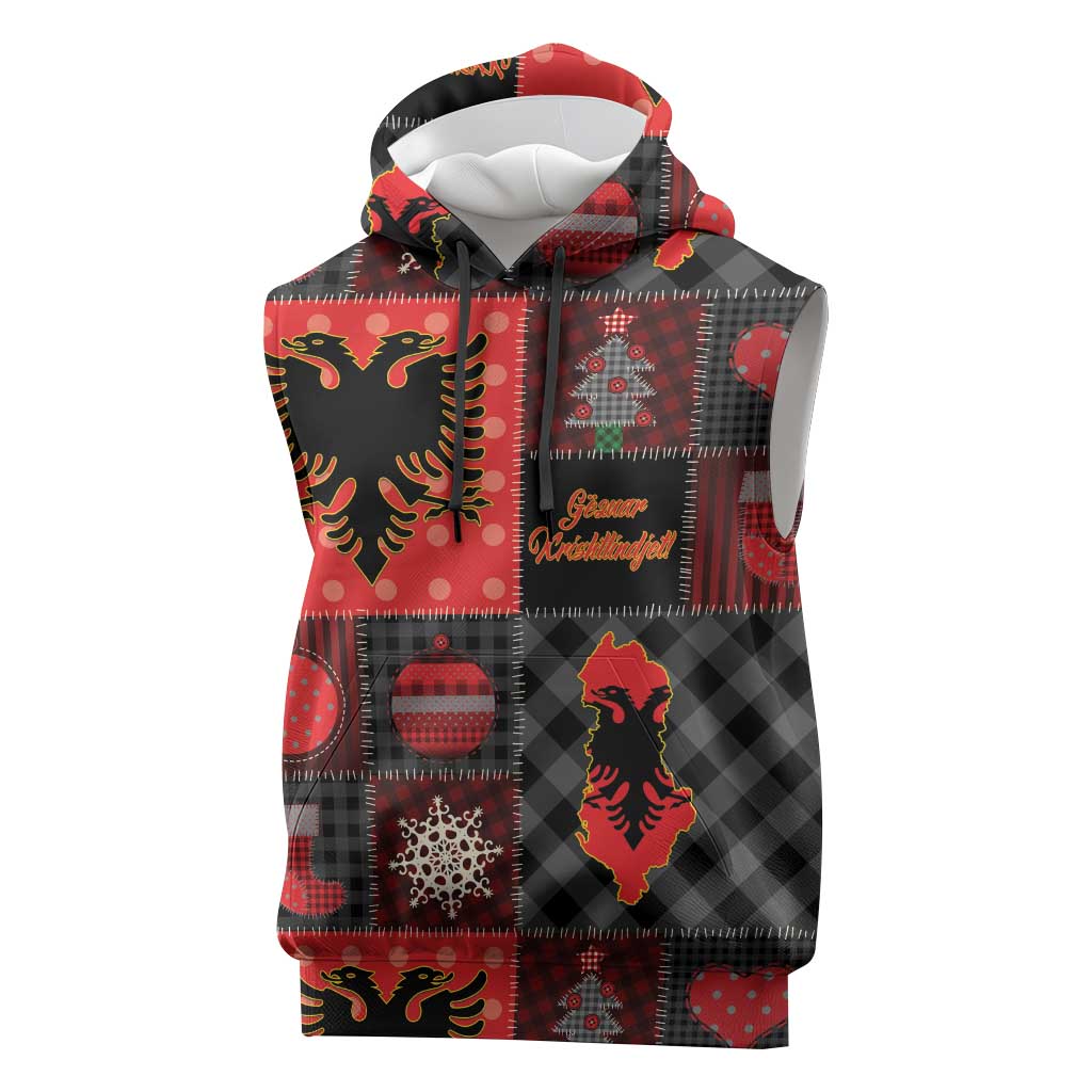 Albania Christmas Patchwork Sleeveless Hoodie - Wonder Print Shop