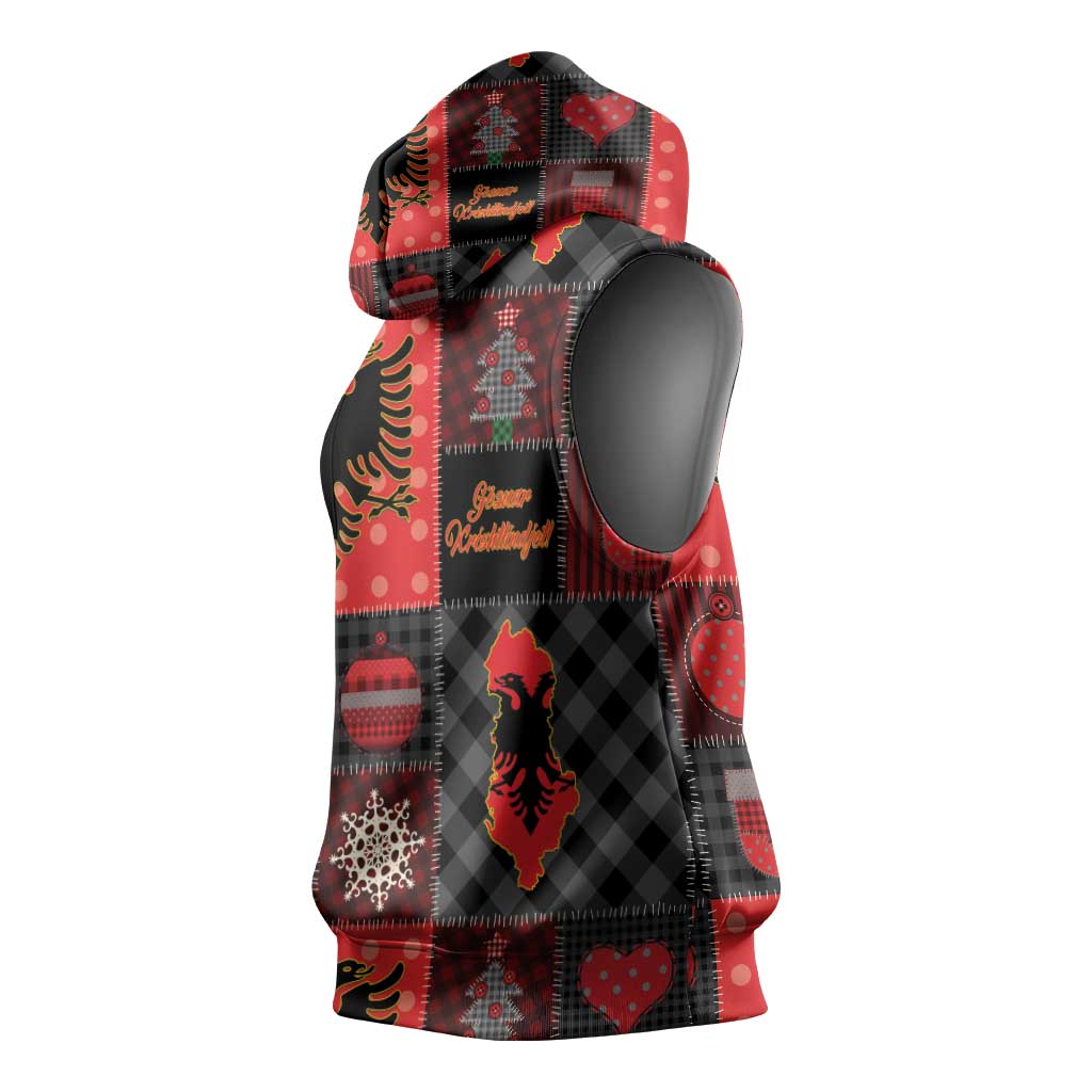 Albania Christmas Patchwork Sleeveless Hoodie - Wonder Print Shop