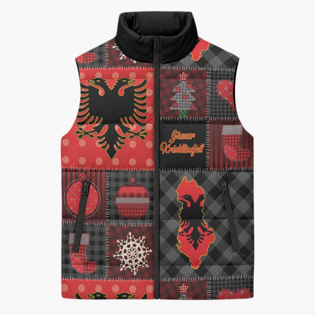 Albania Christmas Patchwork Sleeveless Puffer Jacket - Wonder Print Shop
