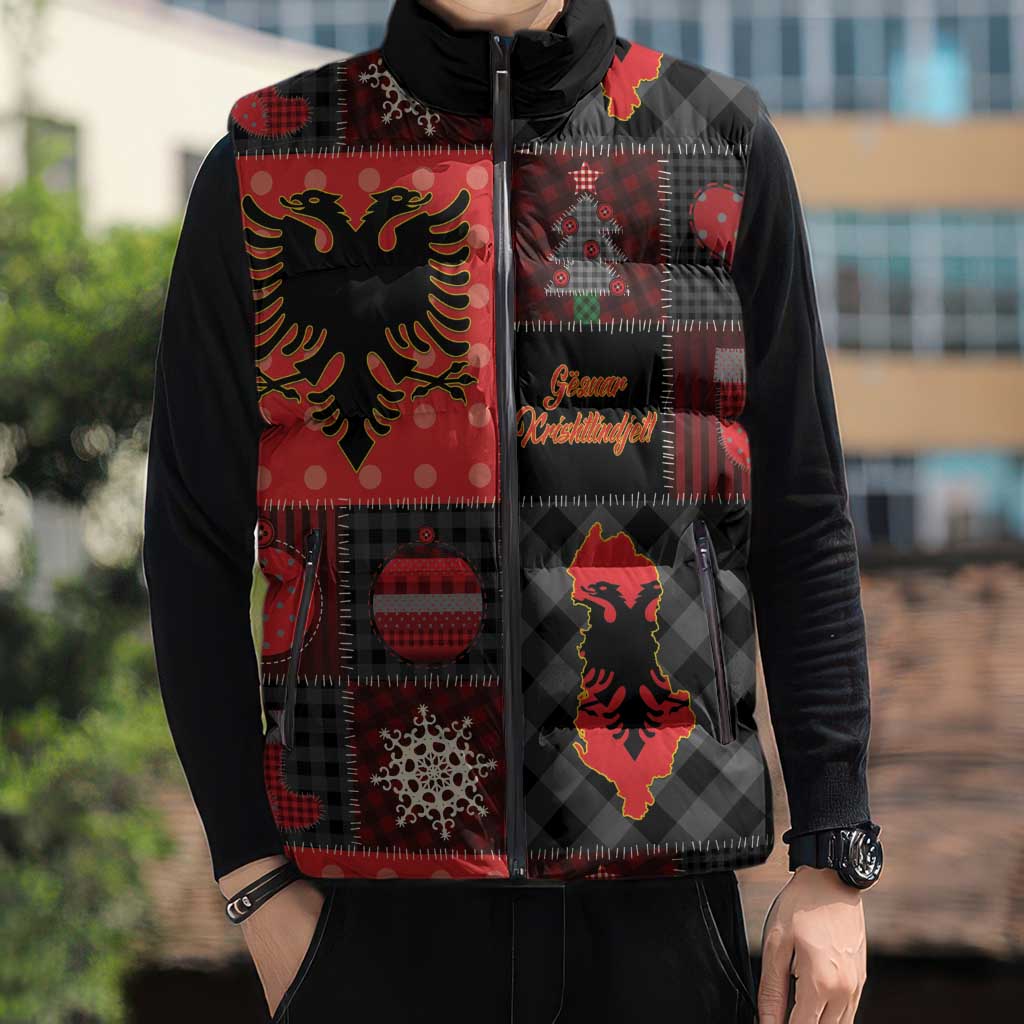 Albania Christmas Patchwork Sleeveless Puffer Jacket - Wonder Print Shop