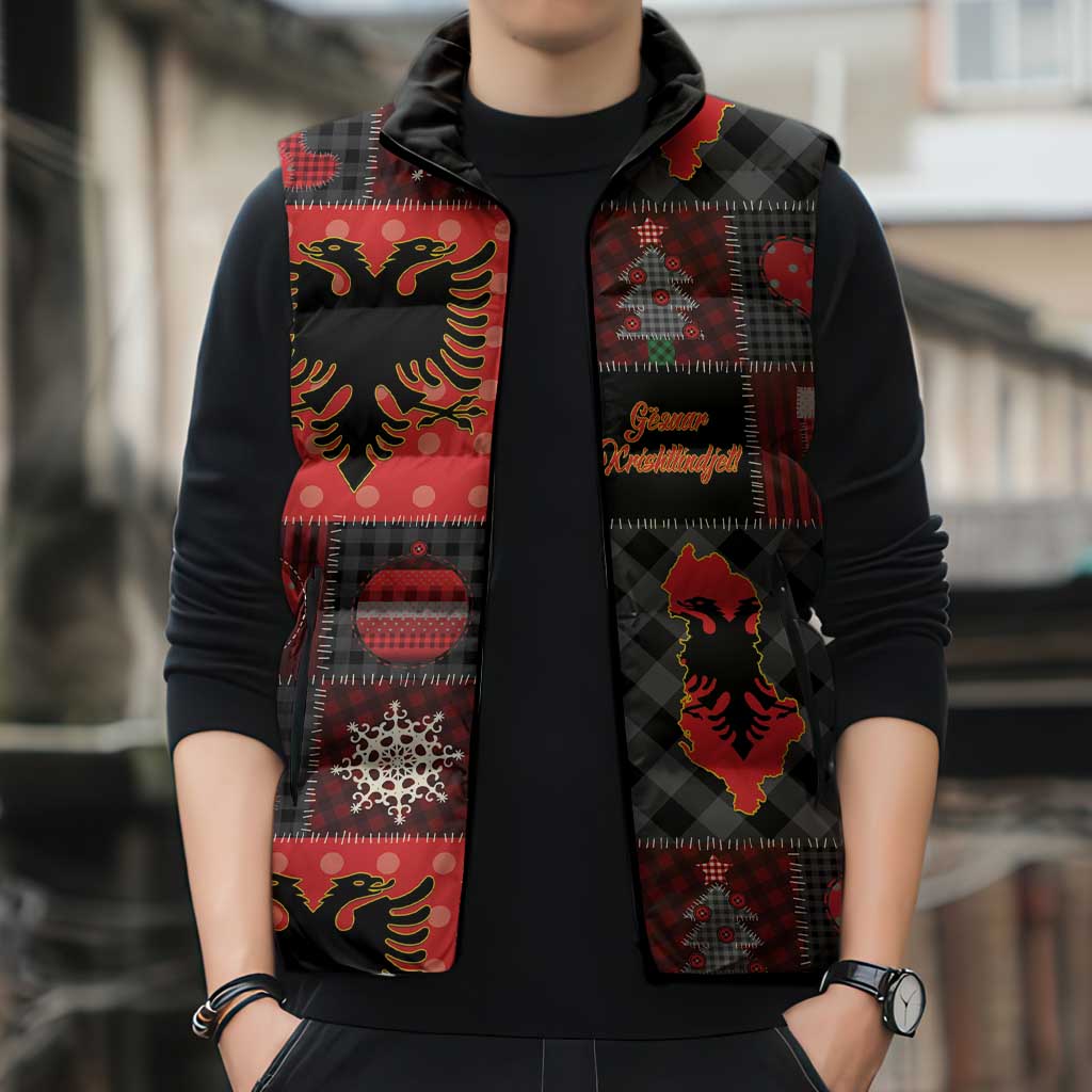 Albania Christmas Patchwork Sleeveless Puffer Jacket - Wonder Print Shop