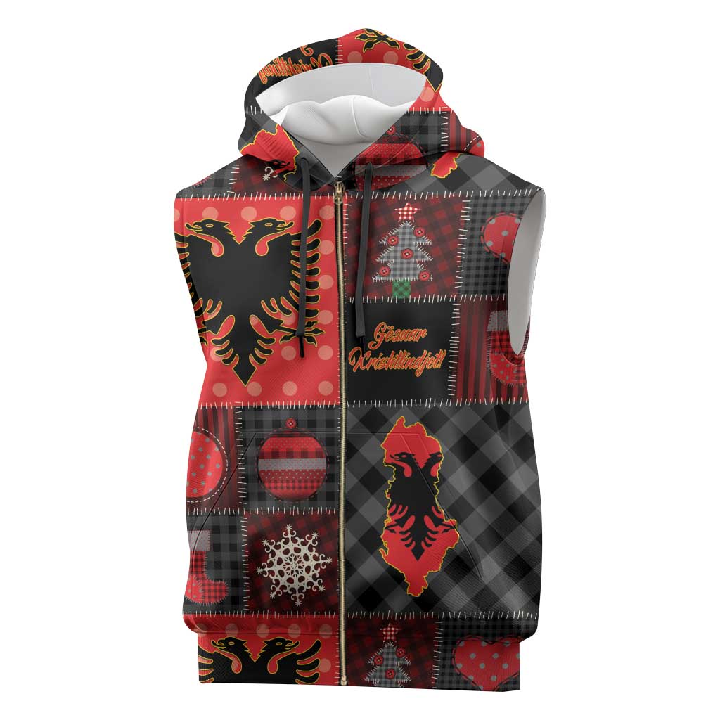 Albania Christmas Patchwork Sleeveless Zip Hoodie - Wonder Print Shop