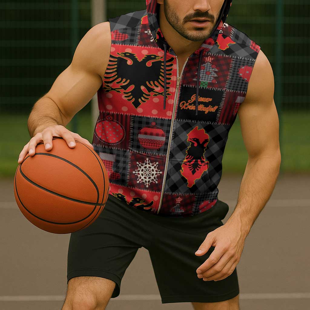 Albania Christmas Patchwork Sleeveless Zip Hoodie - Wonder Print Shop