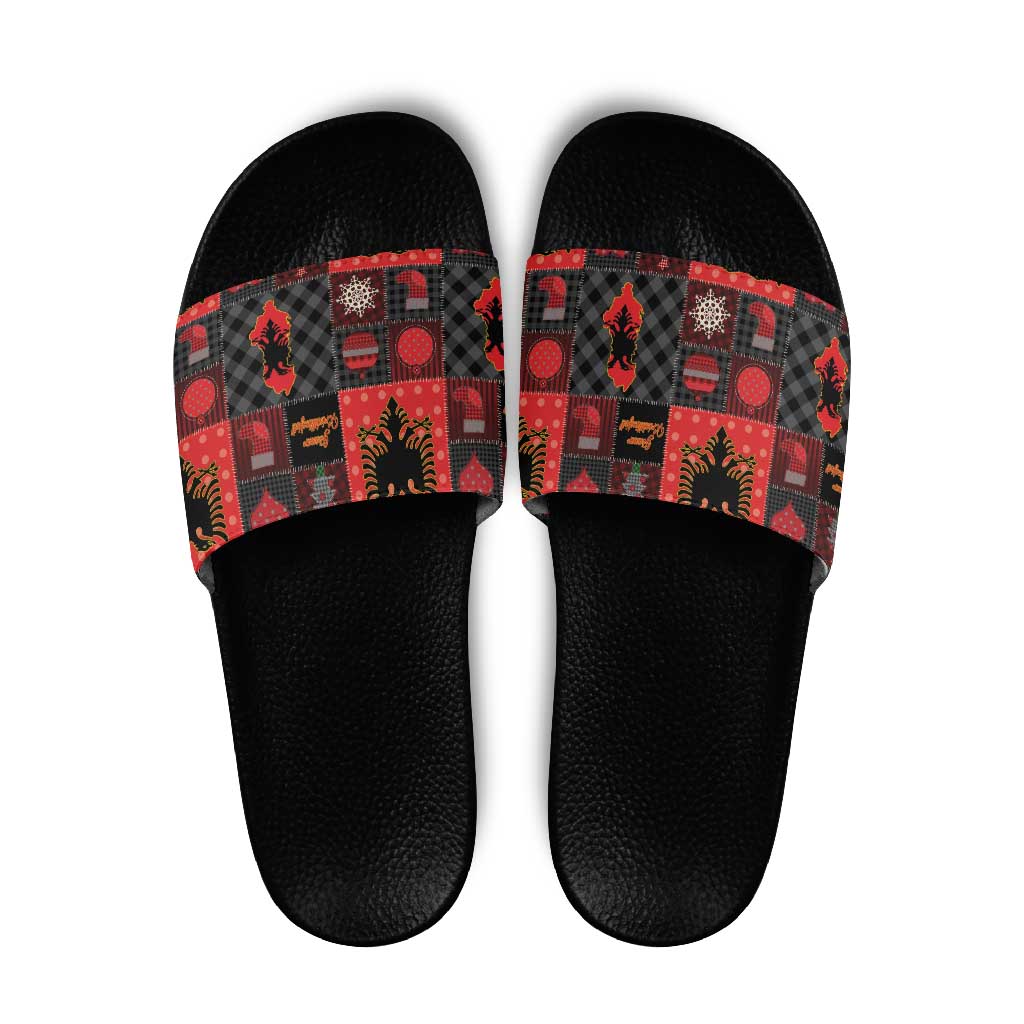 Albania Christmas Patchwork Slide Sandals - Wonder Print Shop