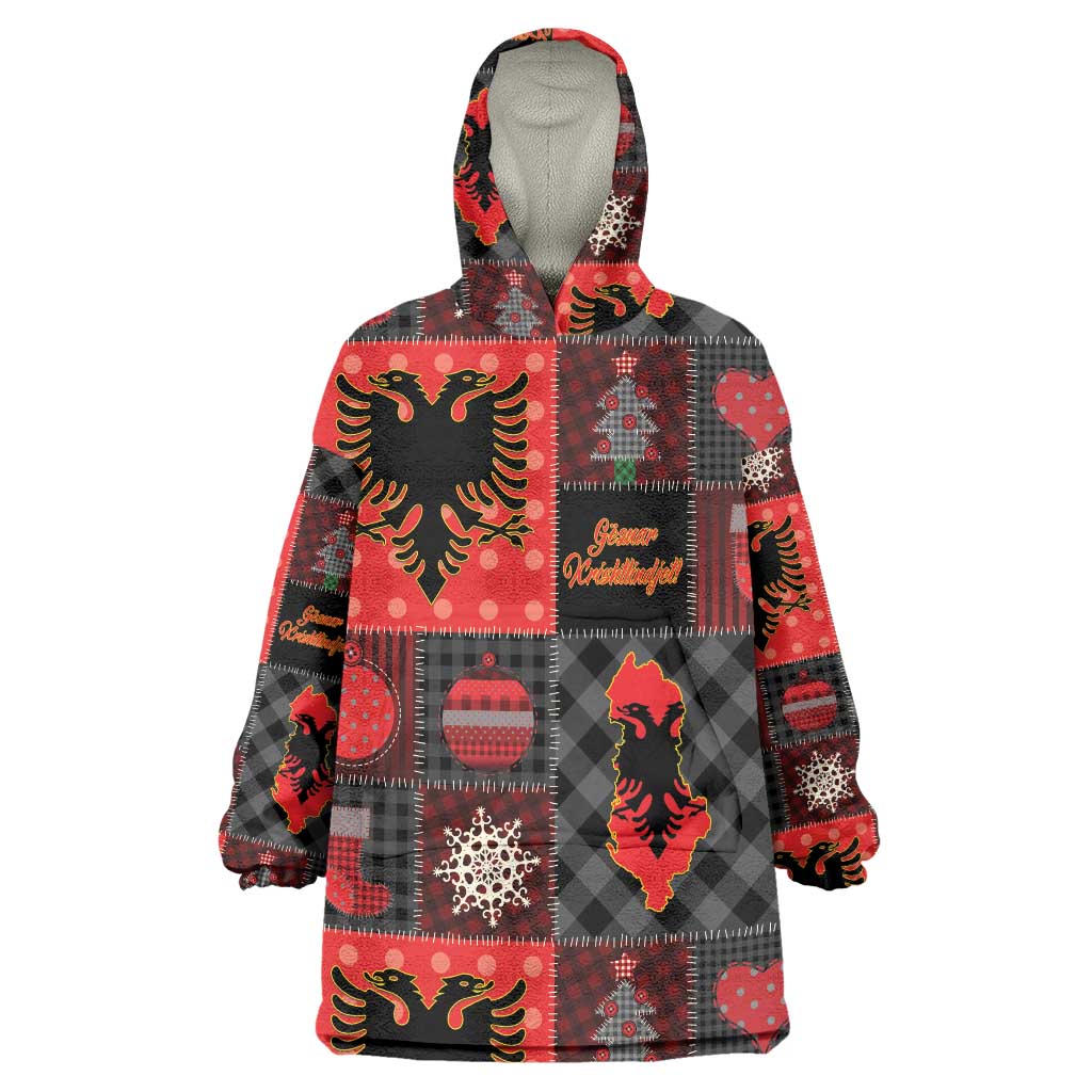 Albania Christmas Patchwork Wearable Blanket Hoodie - Wonder Print Shop