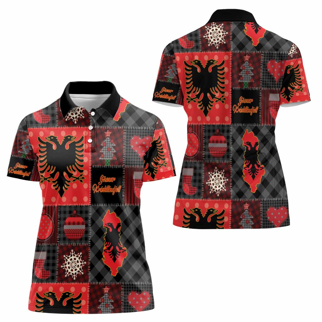 Albania Christmas Patchwork Women Polo Shirt - Wonder Print Shop